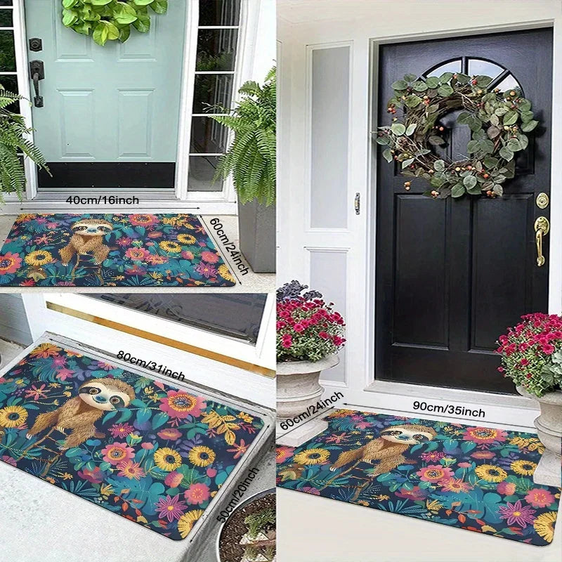 Sloth Floral Print Doormat