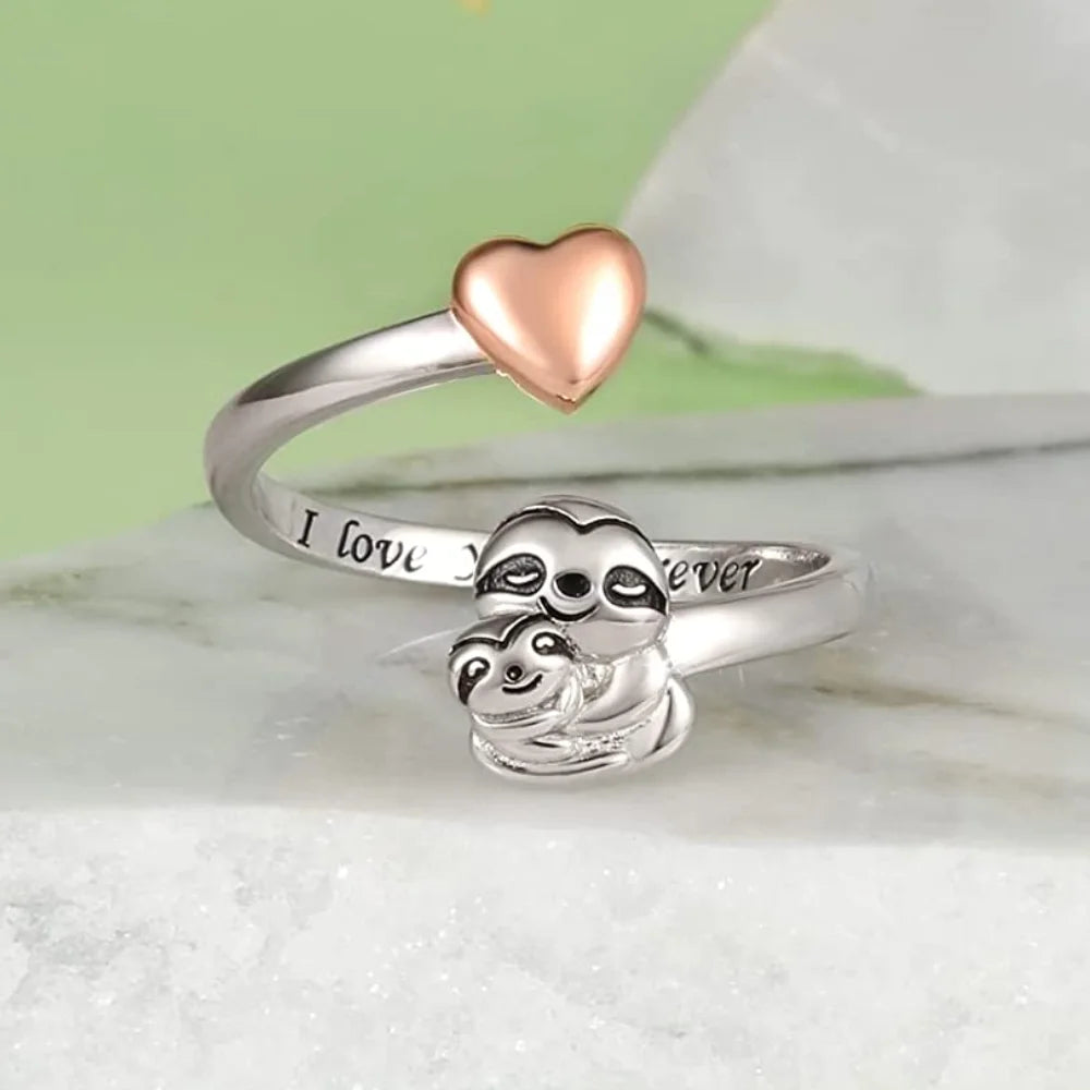 Cute Sloth with Pink Heart Ring