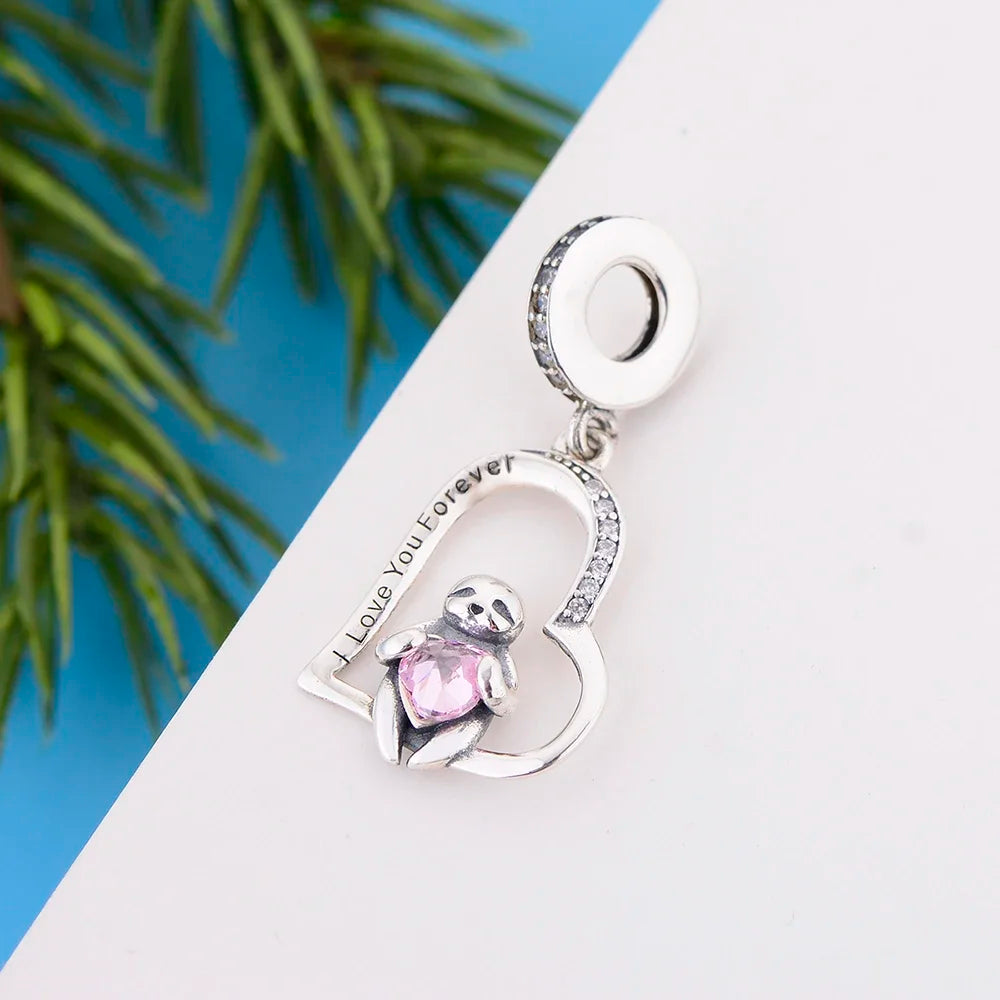 Heart Sloth Dangle Charm to fit Bracelet