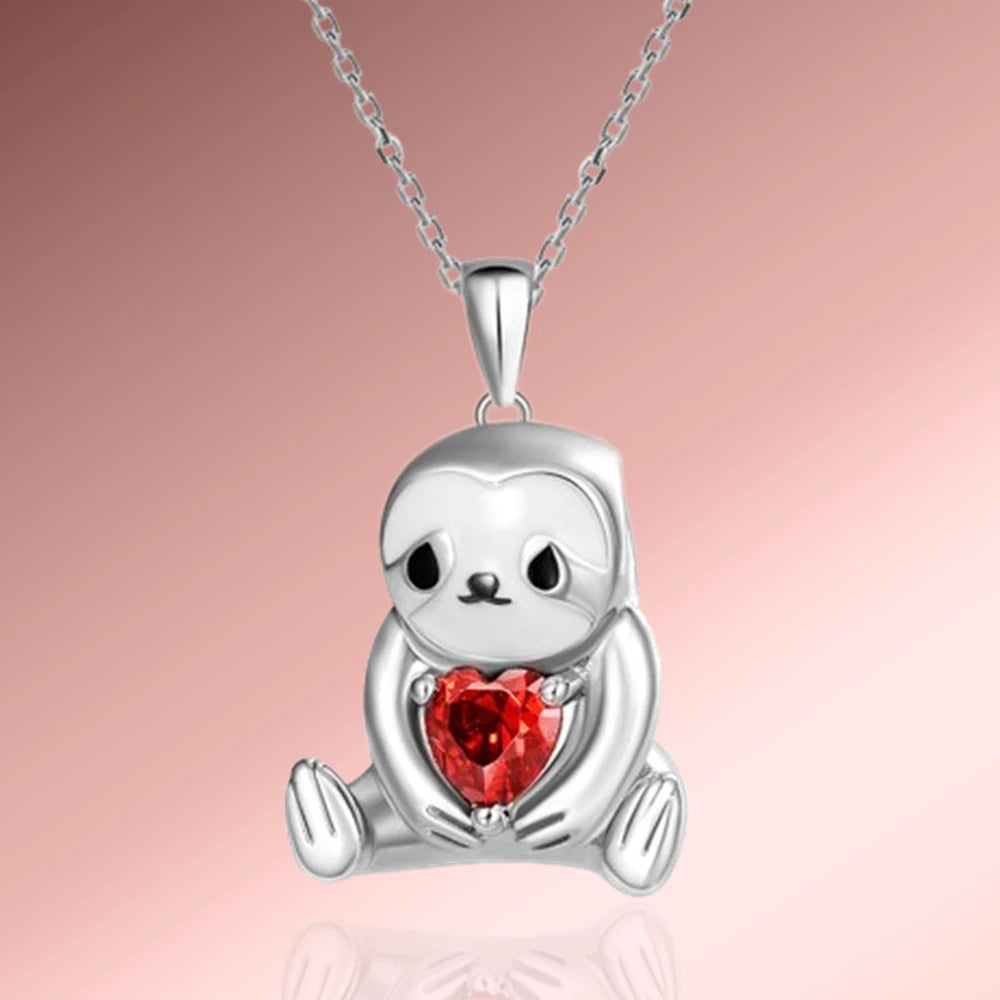 Sloth with Red Heart Necklace