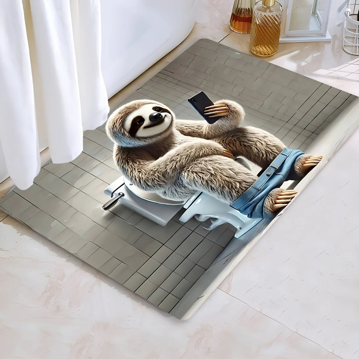 Sloth On The Phone On The Toilet Doormat product photo 5