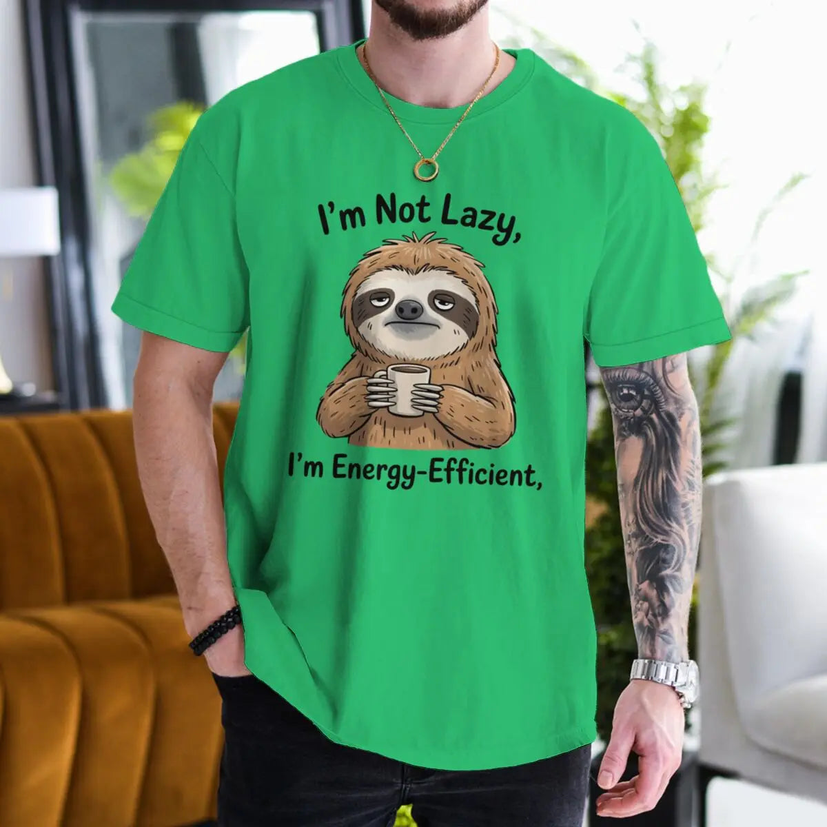 I'm Not Lazy I'm Energy-Efficient Sloth & Coffee T-Shirt
