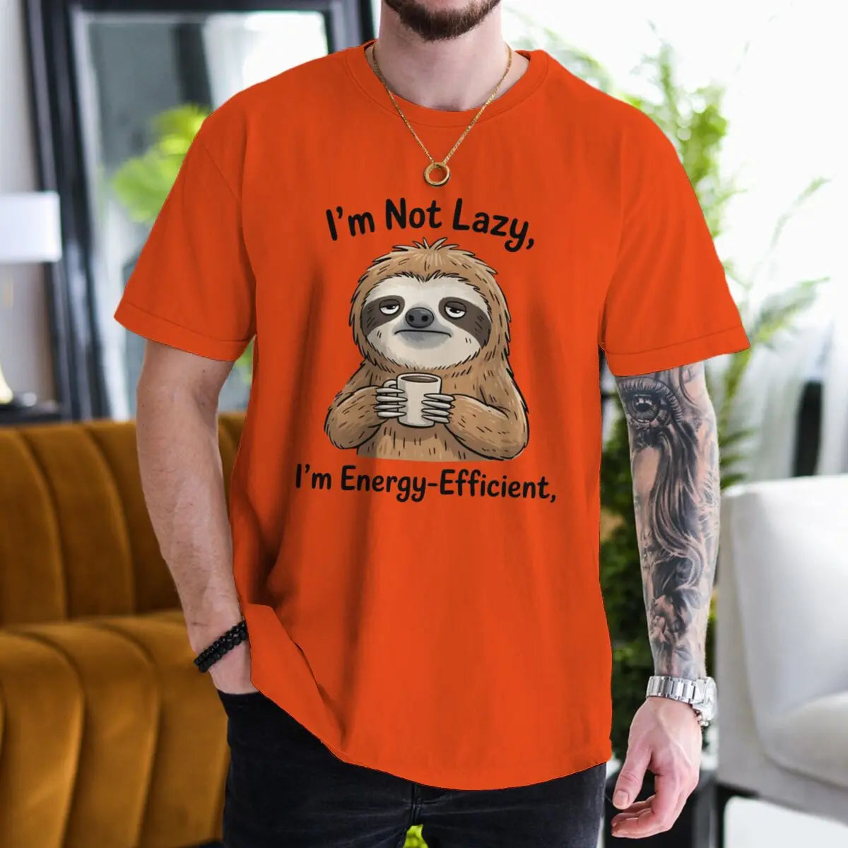 I'm Not Lazy I'm Energy-Efficient Sloth & Coffee T-Shirt