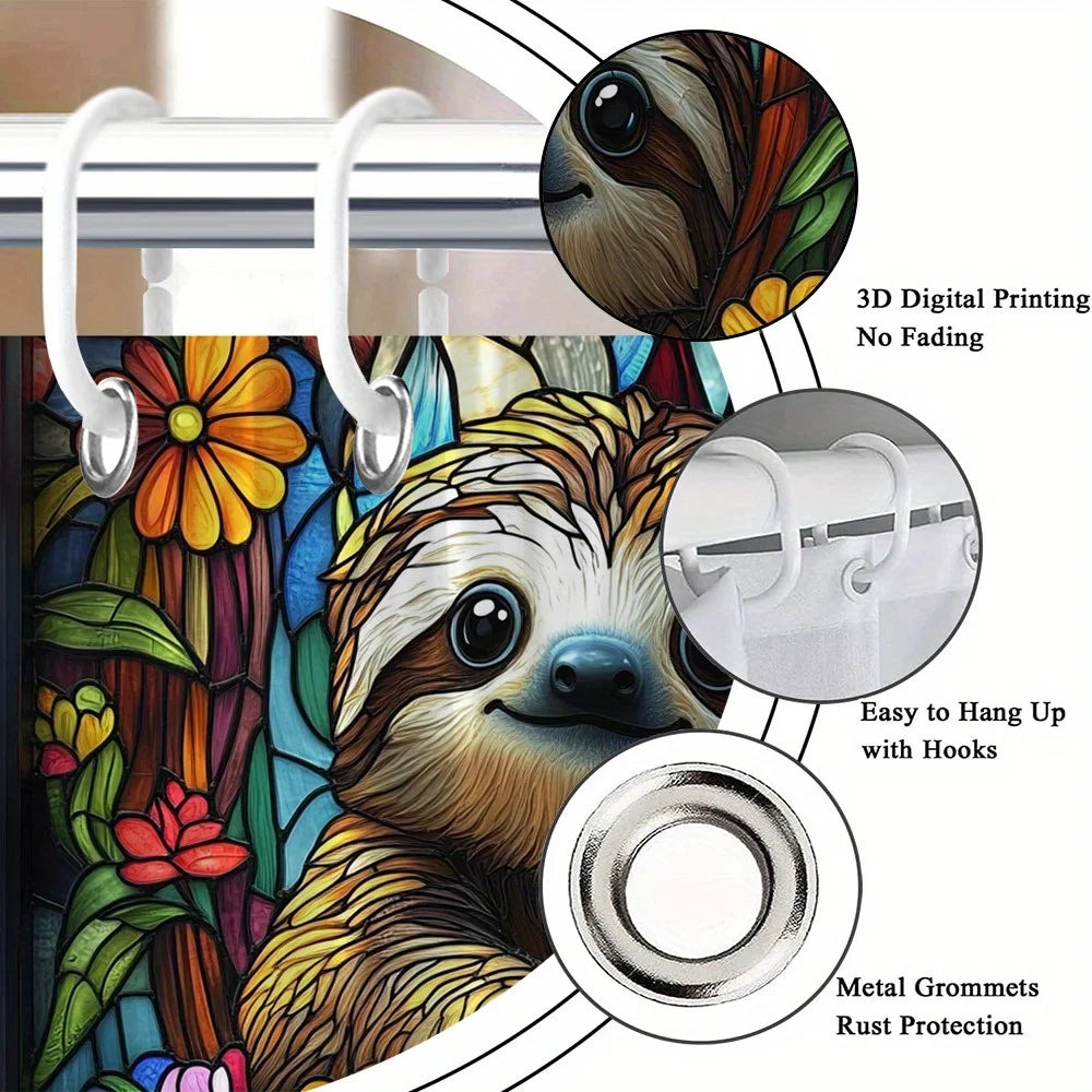 Colorful Flowers Sloth Shower Curtain