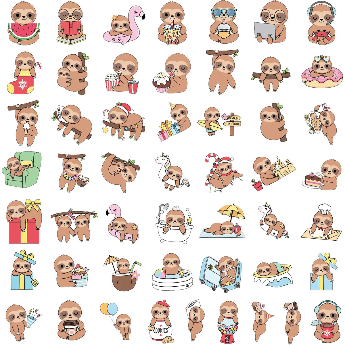 10/30/50 Piece Sloth Stickers
