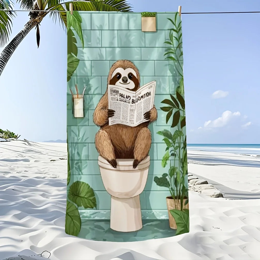 Sloth Reading Newspaper On Toilet Beach Towel
