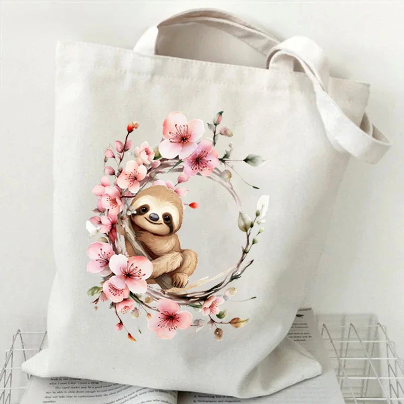 Sloth Sakura Tote Bags