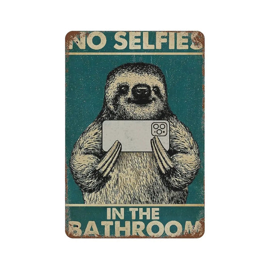 Vintage Metal No Selfies Sloth Wall Art