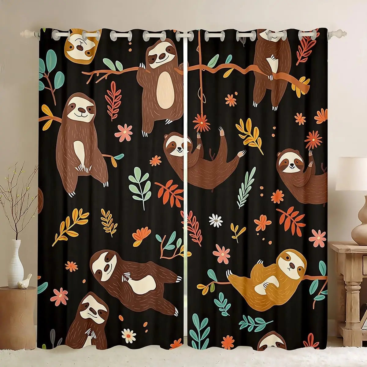 Sloth Tropical Jungle Curtain