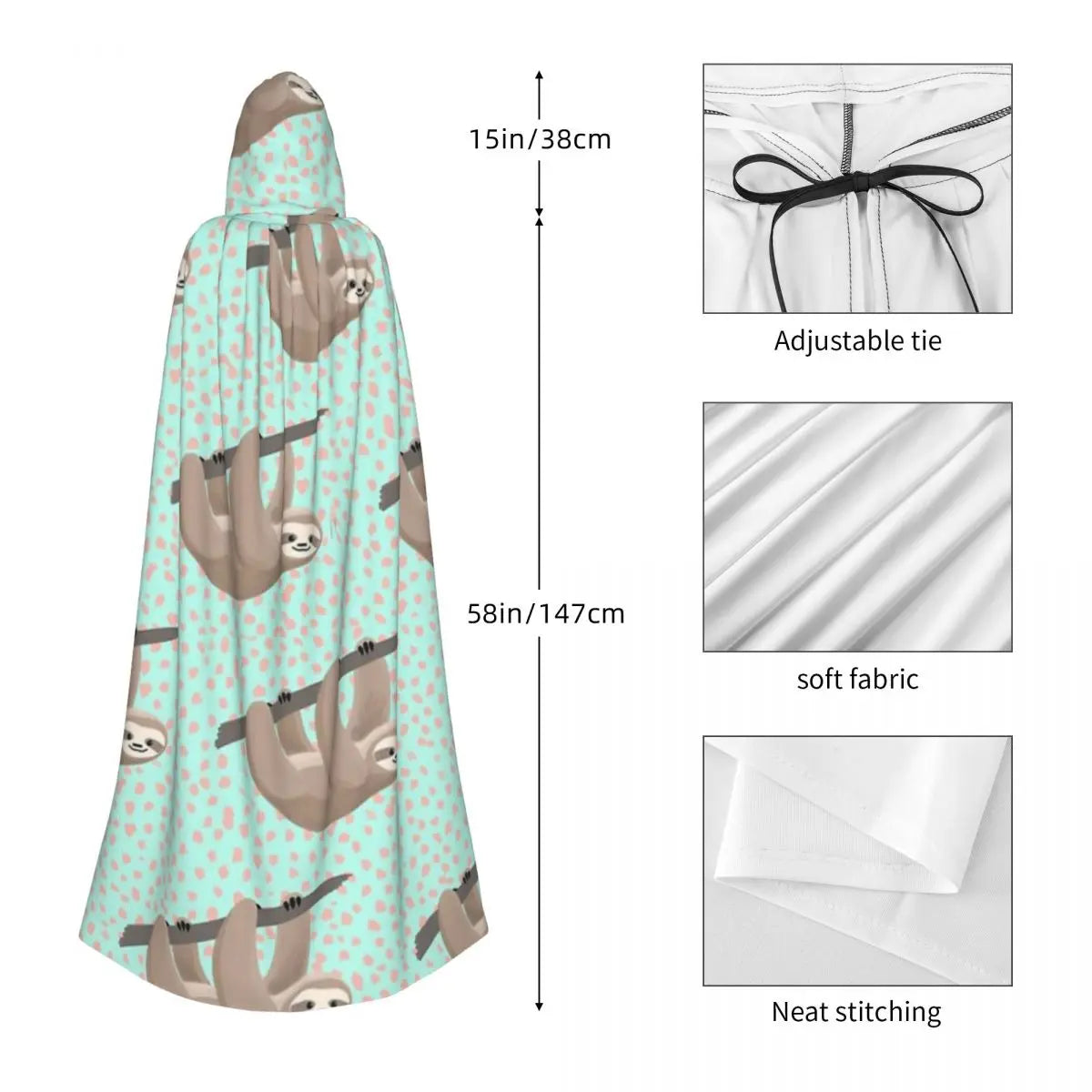 Sloth On Branch Design Long Hooded Cloak