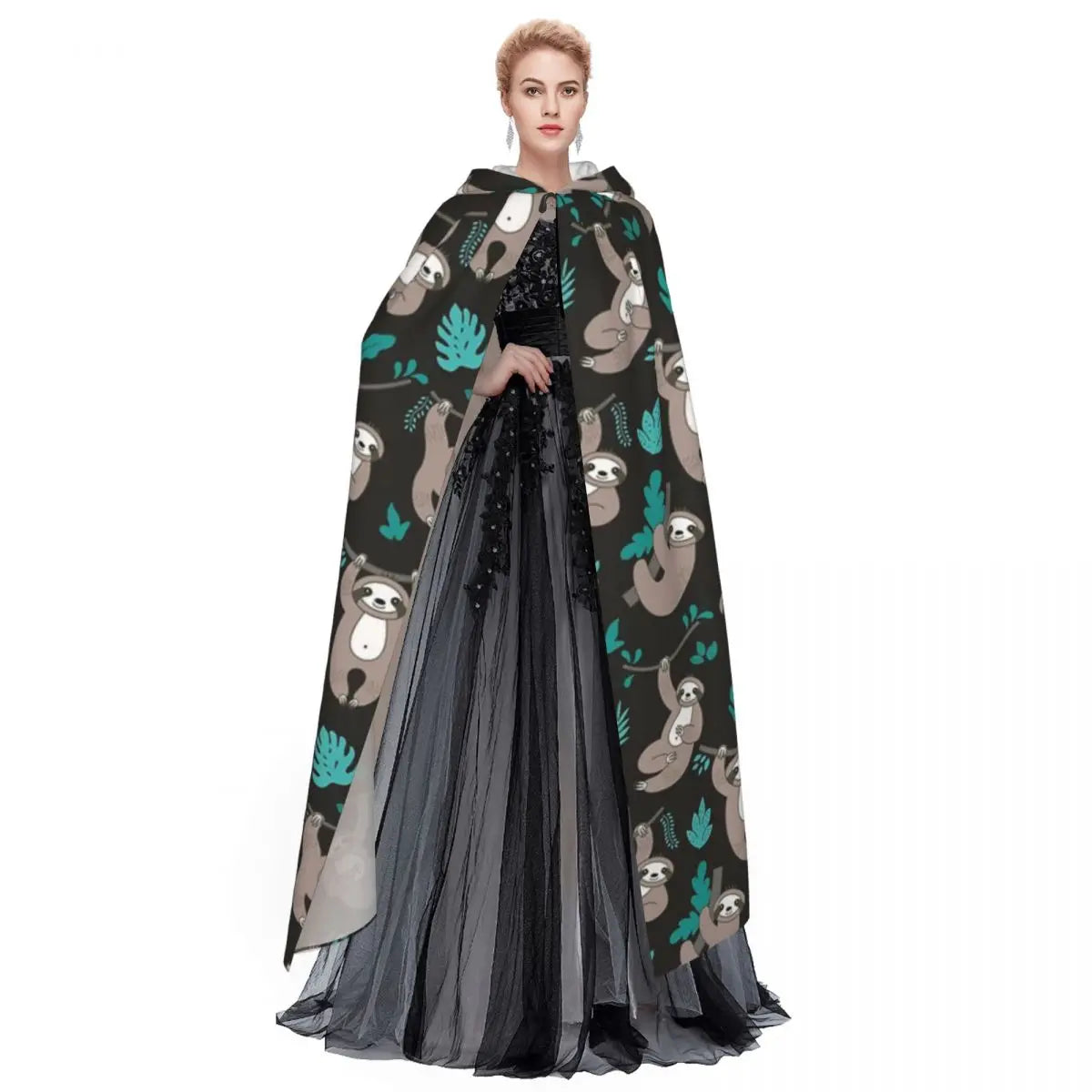 Hanging Sloth Design Long Hooded Cloak