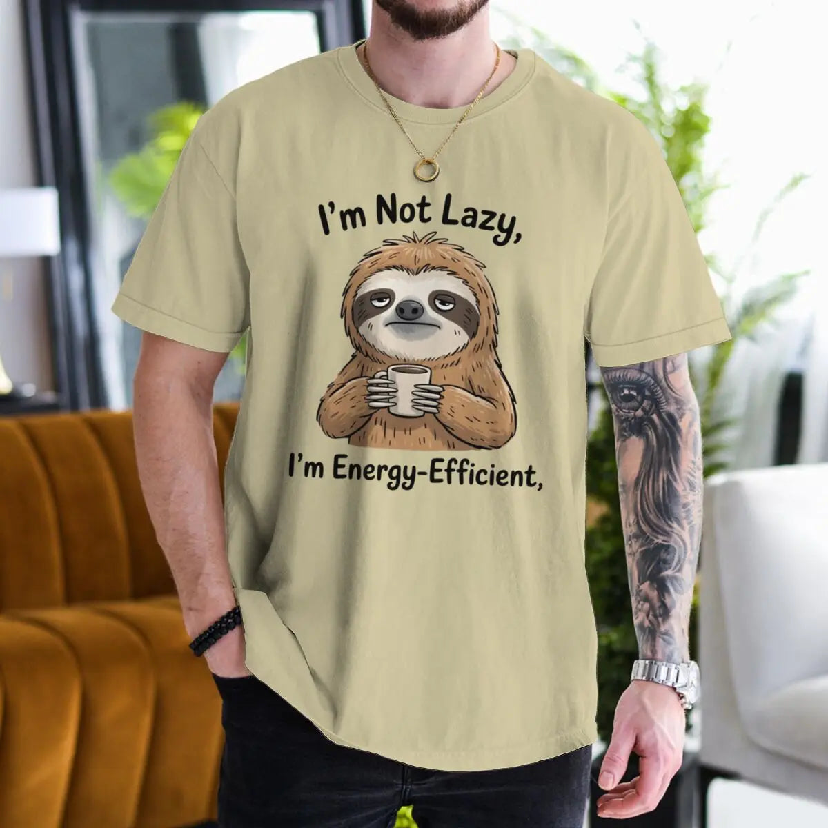 I'm Not Lazy I'm Energy-Efficient Sloth & Coffee T-Shirt