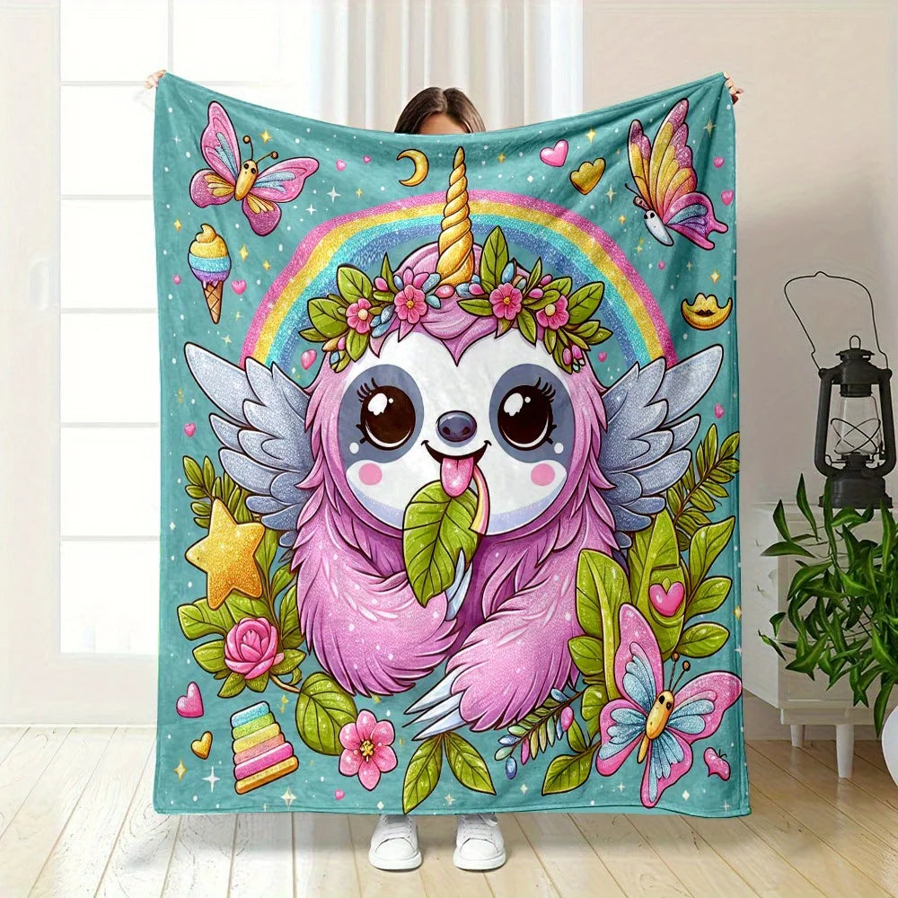 Sloth Unicorn Rainbow Blanket