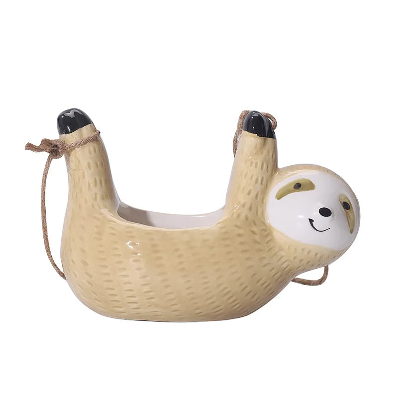 1PC Ceramic Tree Lazy Bear Small Flowerpot Chlorophytum Comosum Flower Basket Flowerpot Cartoon Animal Garden Decorative Wall