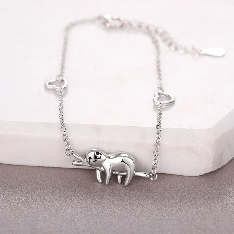 Sterling Silver Sloth On Branch Bracelet