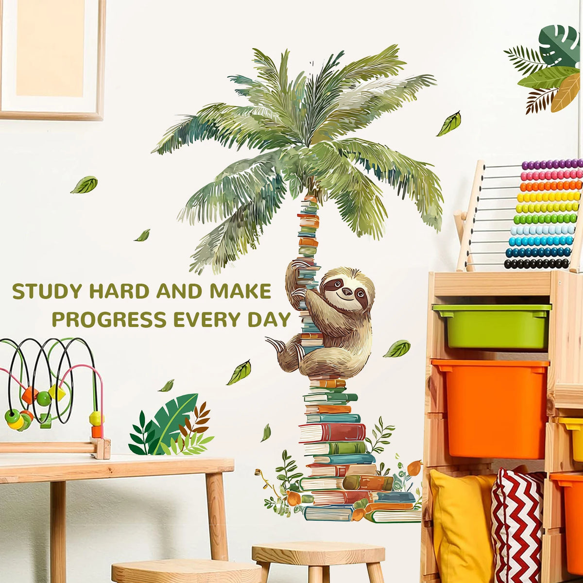Palm Tree Reading Sloth Wall Sticker