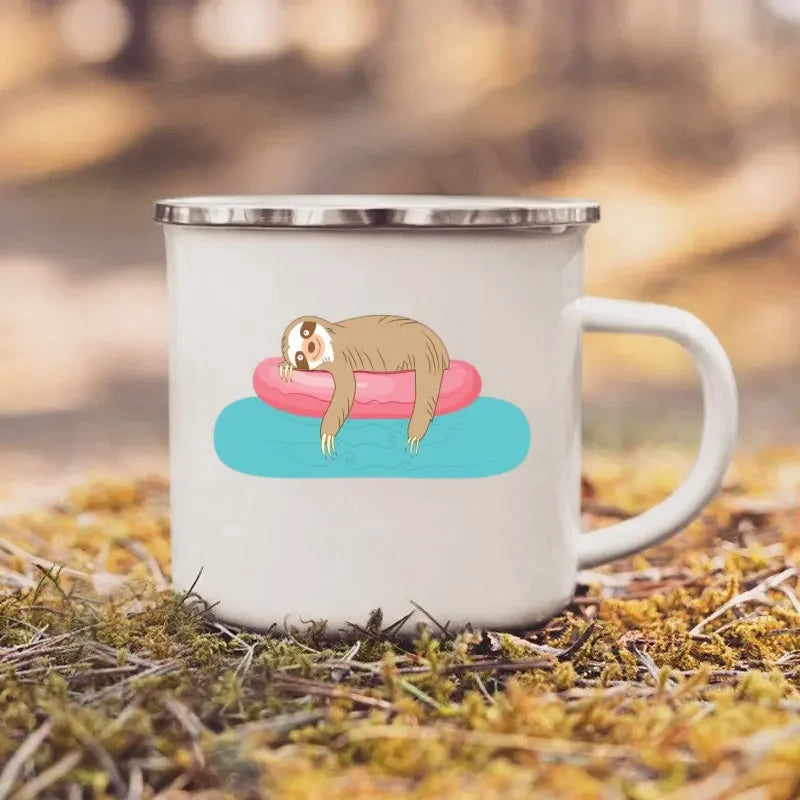 Sloth Lounging On Pool Float Enamel Mug