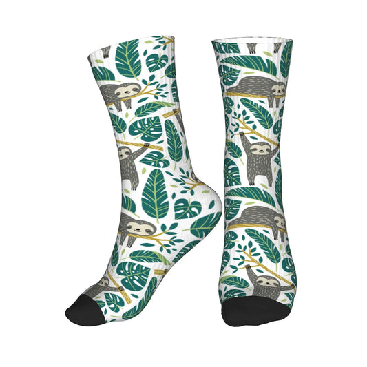 Sloths On A Branch With Palm Leaves Socks