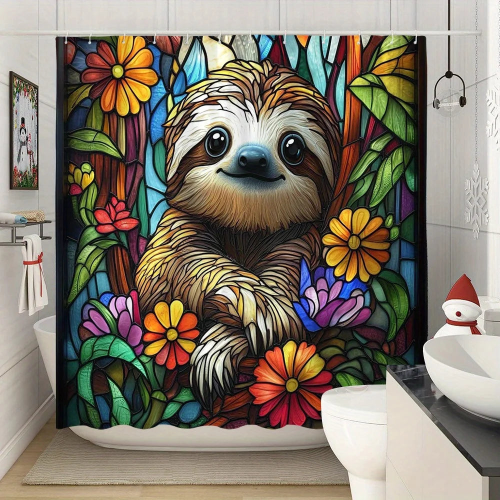 Colorful Flowers Sloth Shower Curtain