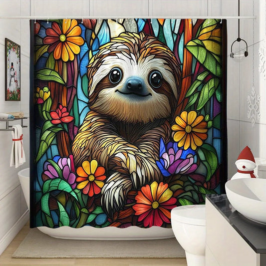 Colorful Flowers Sloth Shower Curtain