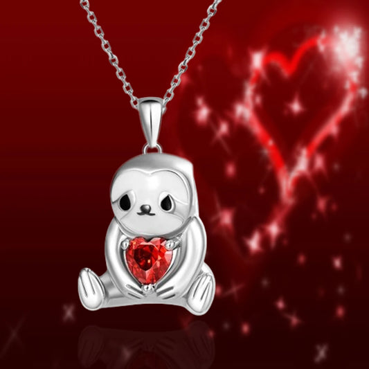 Sloth with Red Heart Necklace