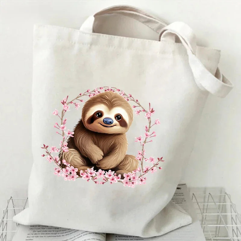 Sloth Sakura Tote Bags