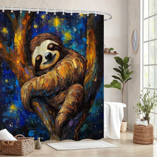 Starry Night Sloth Shower Curtain