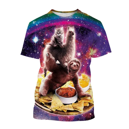Sloth, Lama, Cat and Nachos Galaxy T-Shirt