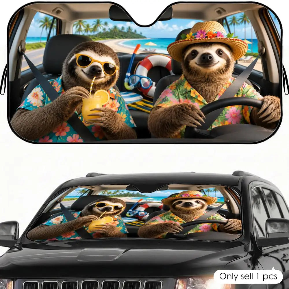 Sloth Beach Vacation Car Sunshade