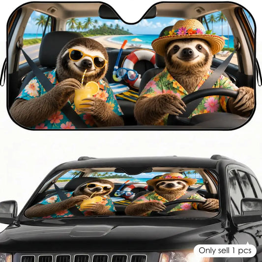 Sloth Beach Vacation Car Sunshade product photo 1