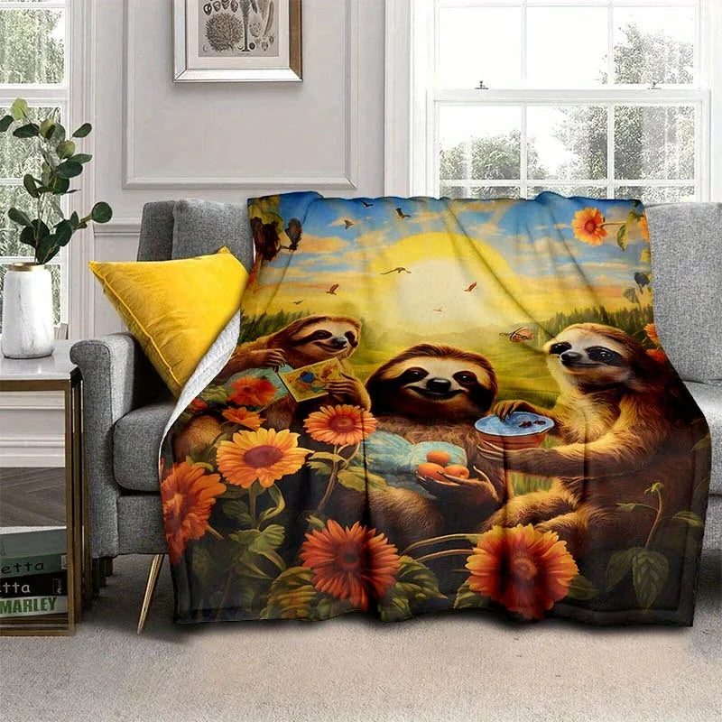 Sloth Family Sunflower Blanket product photo 2