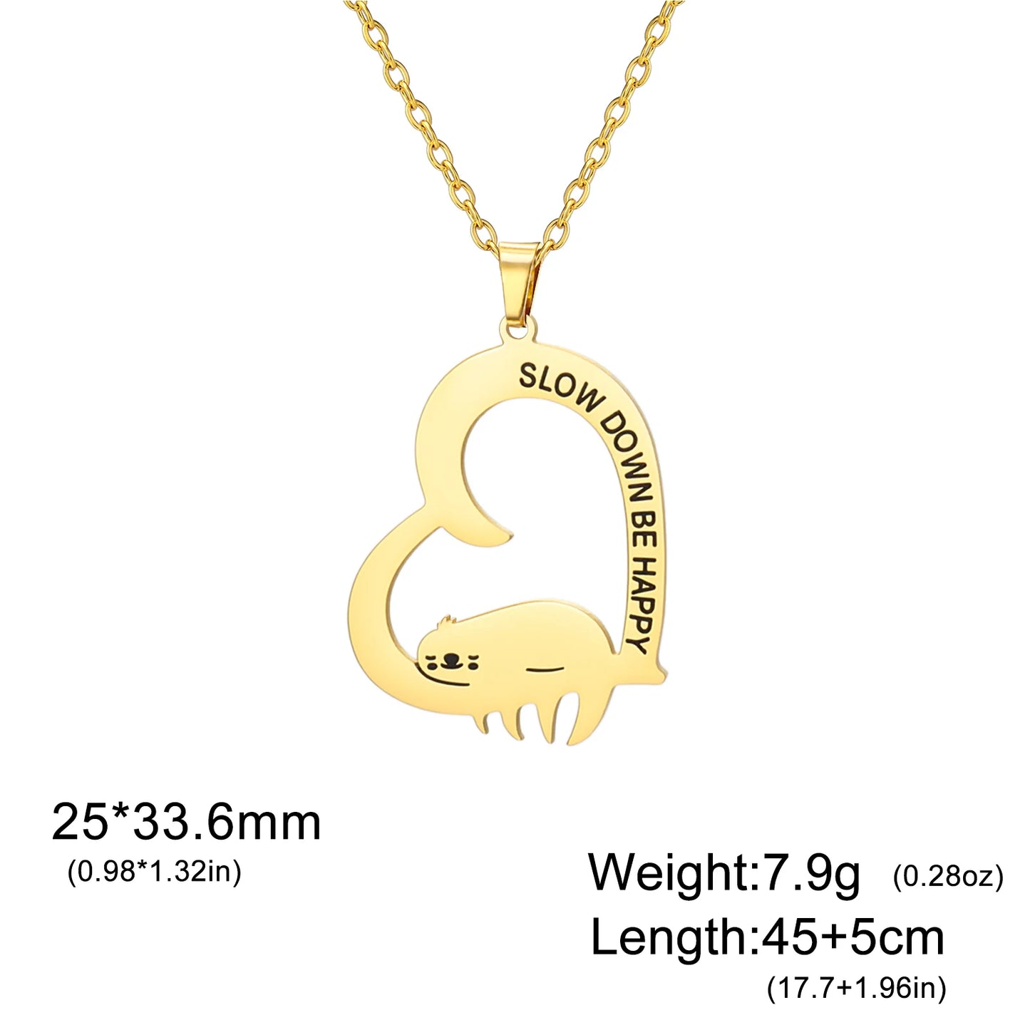 Slow Down Be Happy Sloth Necklace