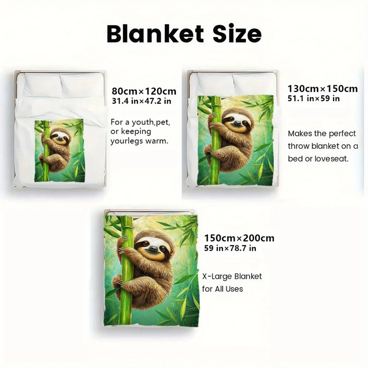 Cute Sloth On Bamboo Blanket
