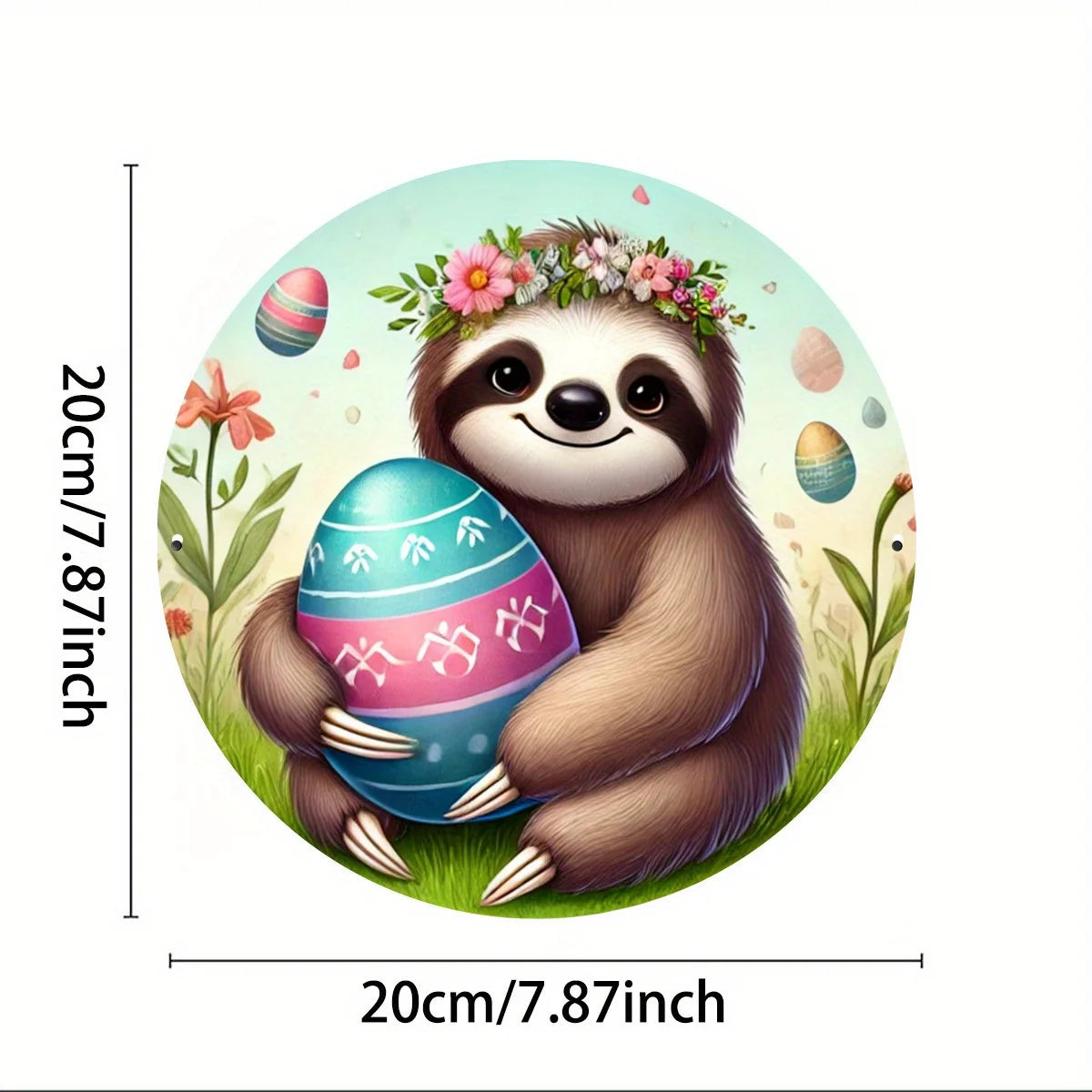 Easter Sloth 8x8 Inch Round Metal Sign