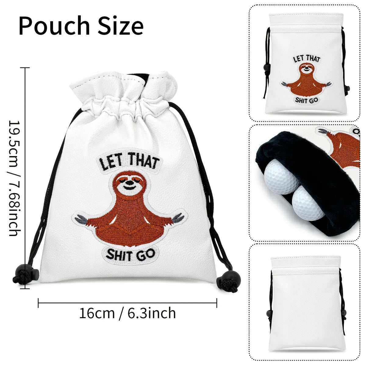 Meditating Sloth White Drawstring Pouch