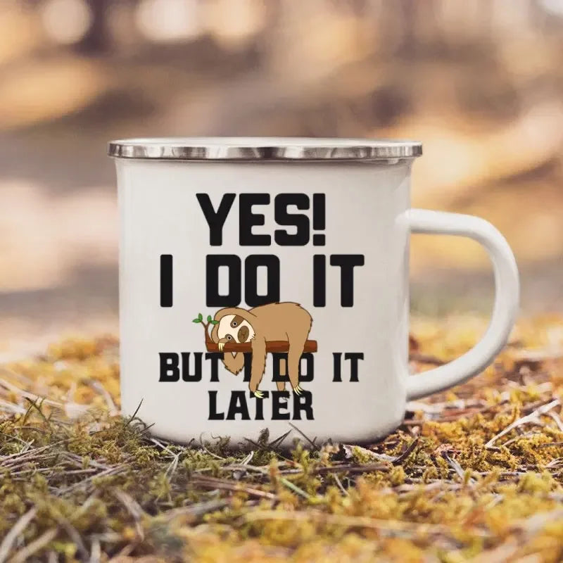 Yes I Do It Sloth Enamel Mug