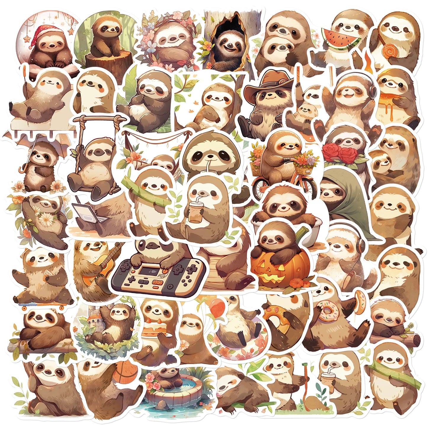 50 piece Cute Sloth Sticker Set