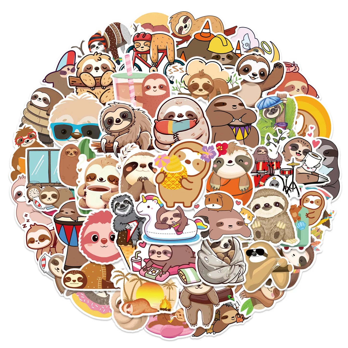 10/50 Piece Sloth Stickers
