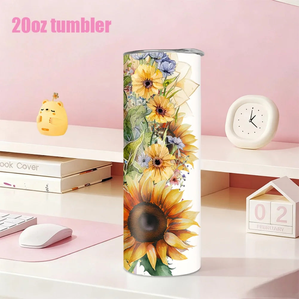 Sloth Sunflower Tumbler With Straw and Lid