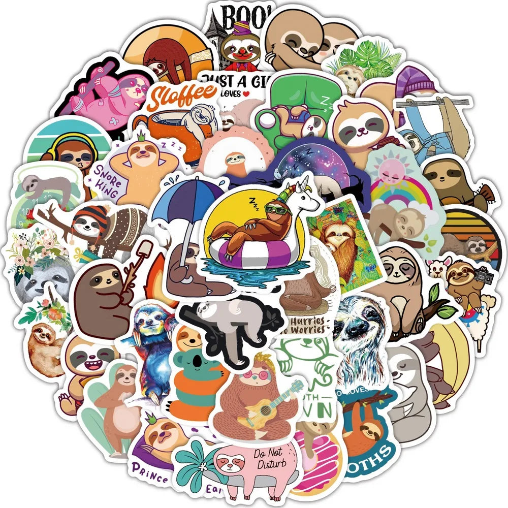 50 or 100 piece Cute Sloth Sticker packs