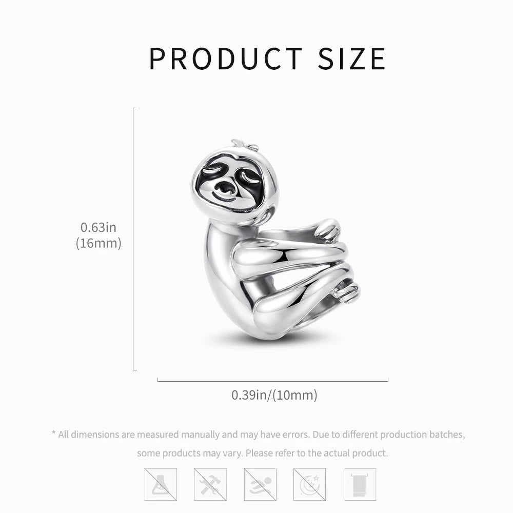 Sterling Silver Cute Sloth Hugging Bead Charm