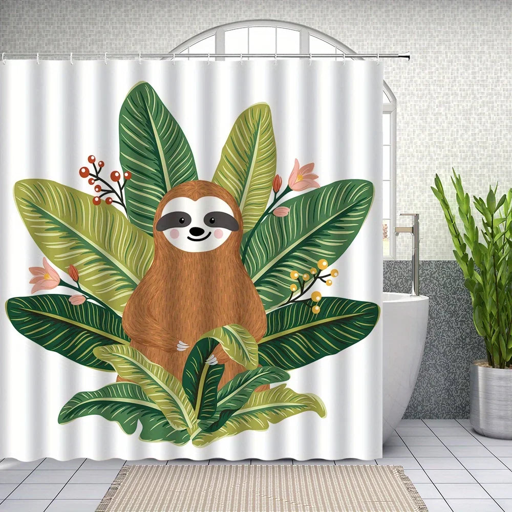Sloth & Tropical Leaves Shower Curtain