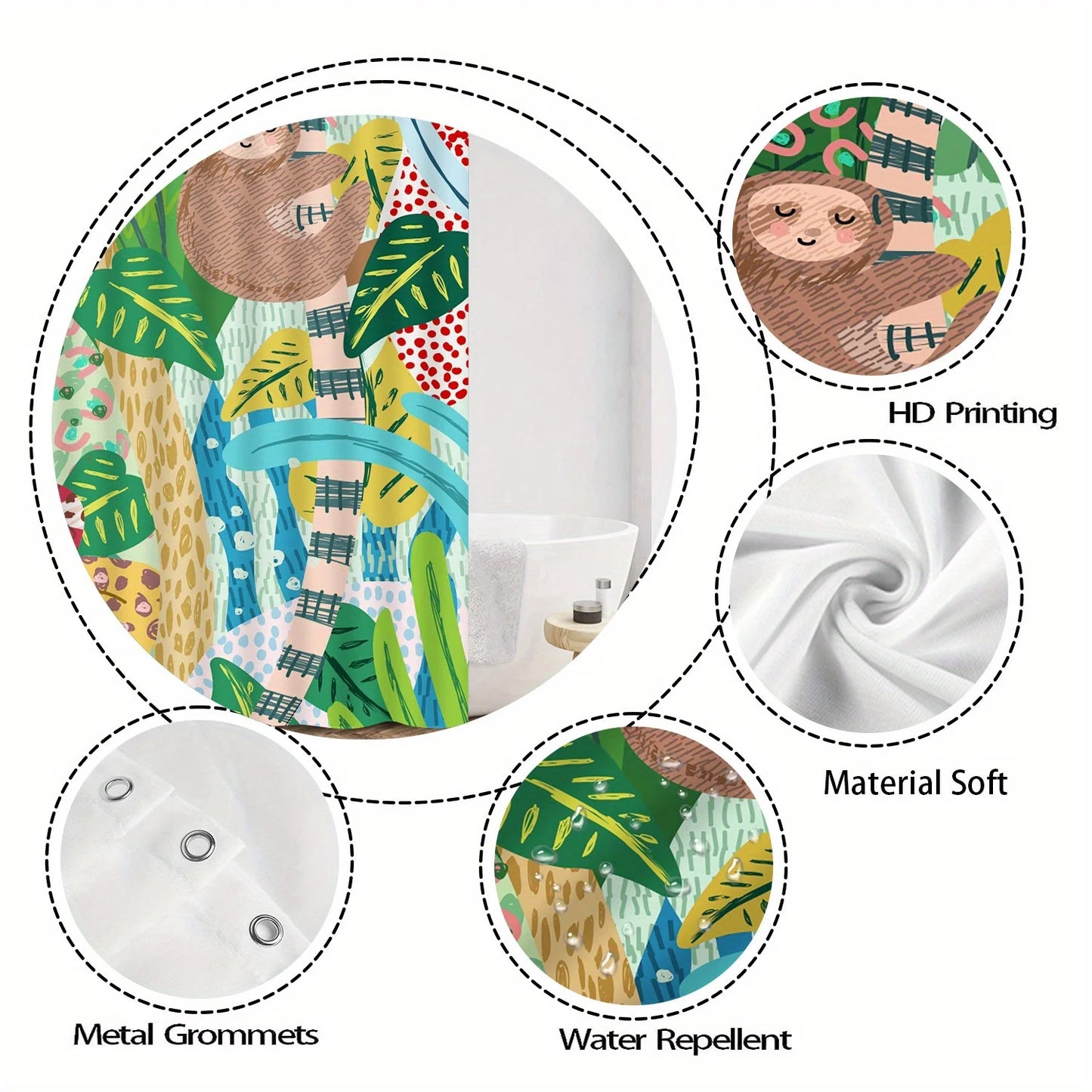Tropical Jungle Sloth Shower Curtain