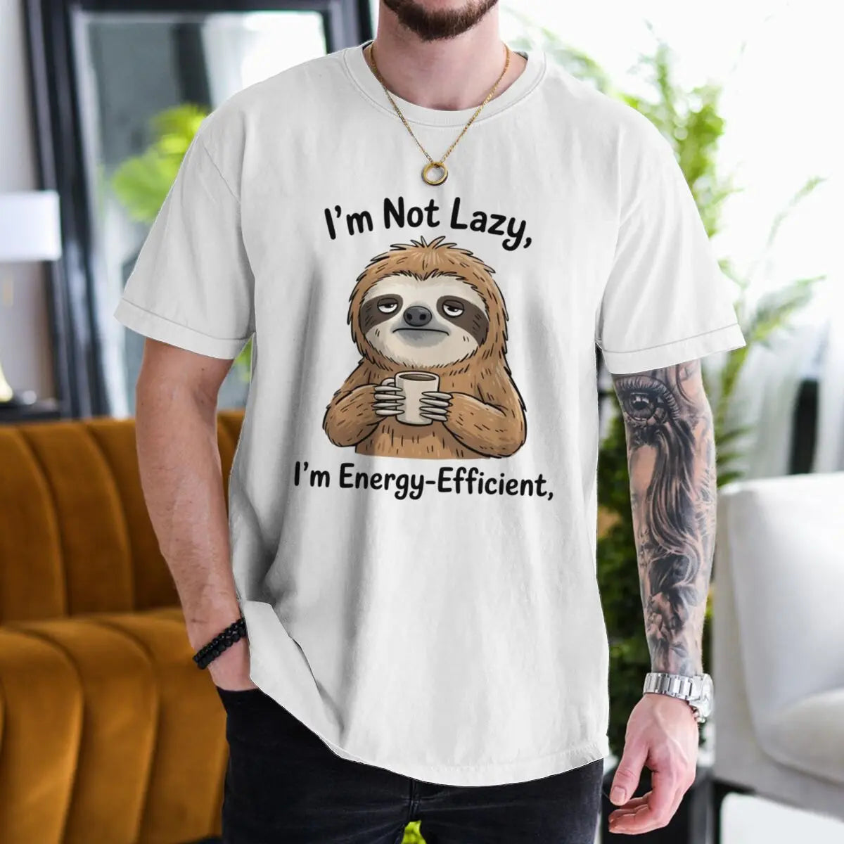 I'm Not Lazy I'm Energy-Efficient Sloth & Coffee T-Shirt