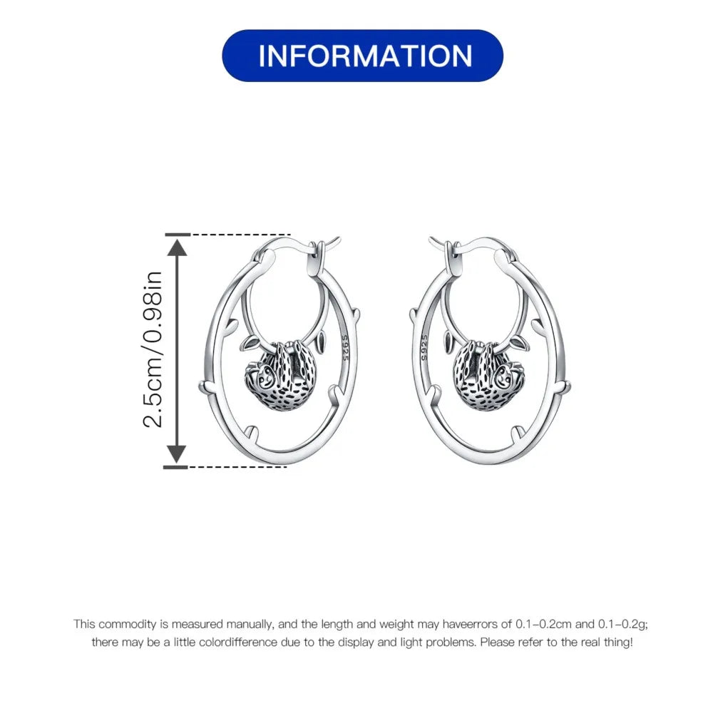 Sterling Silver Sloth Hoop Earrings