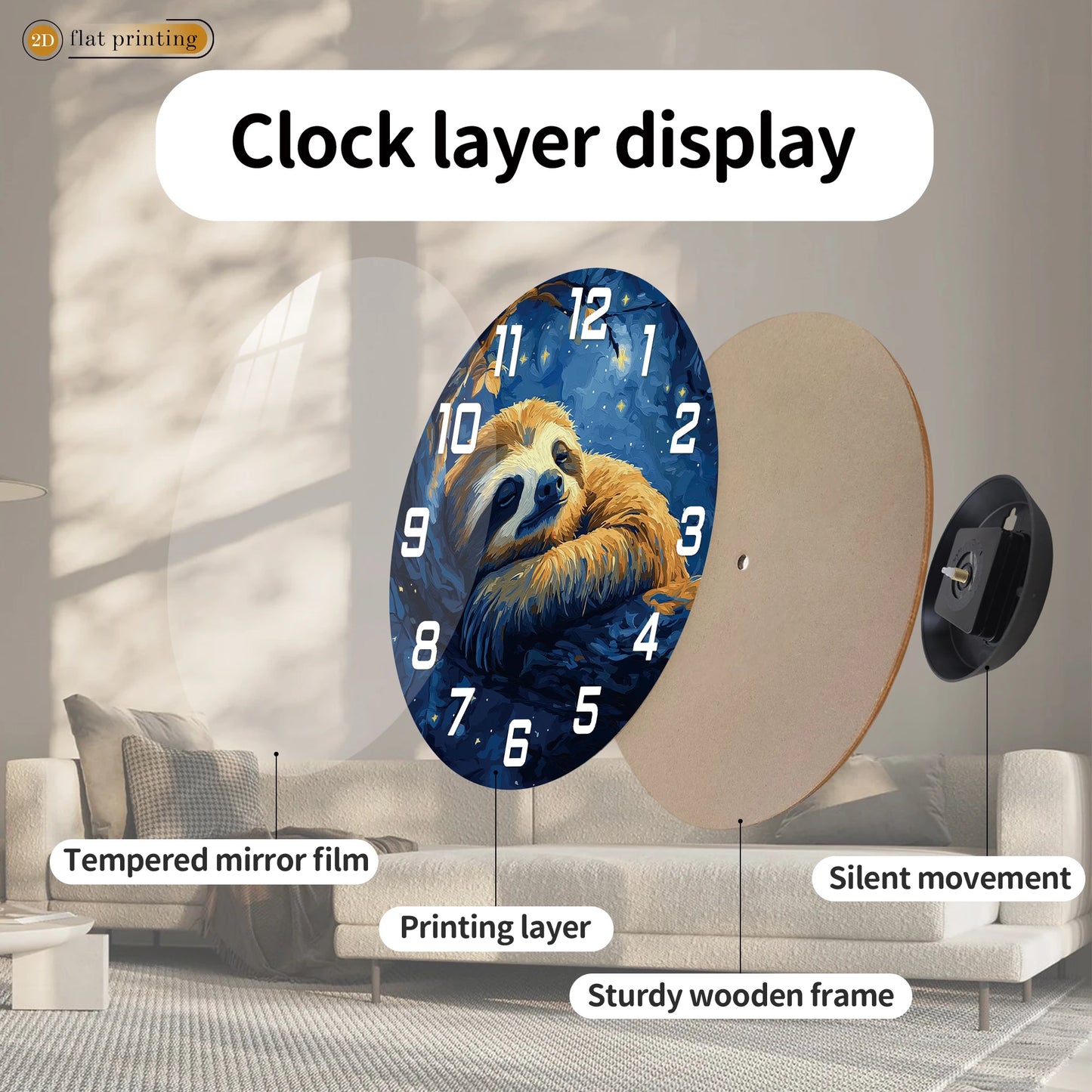 Sloth Starry Night Sky Wall Clock