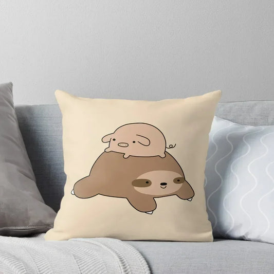 Little Pig and Sloth Cushion Cover