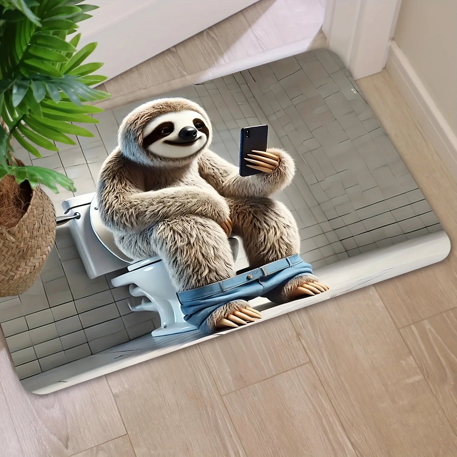 Sloth On The Phone On The Toilet Doormat product photo 2