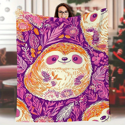 Retro Sloth & Floral Print Blanket