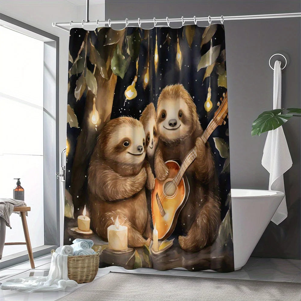 Sloth Family Playing Guitar Shower Curtain